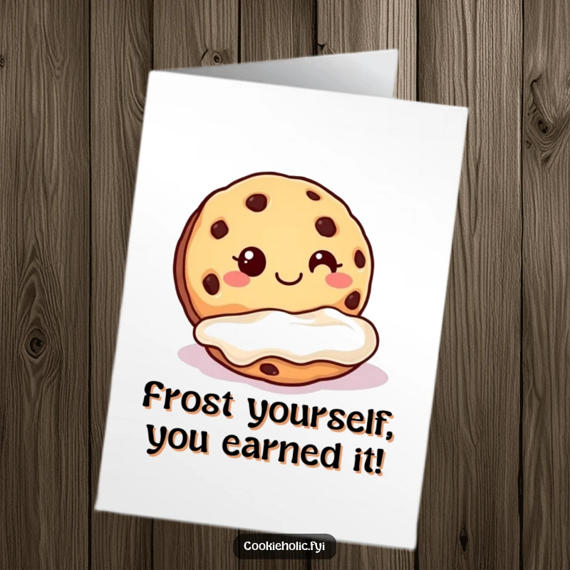 Funny Free Printable Congratulations Card: A happy cookie gleefully dunking into a decadent pool of frosting, pure bliss.