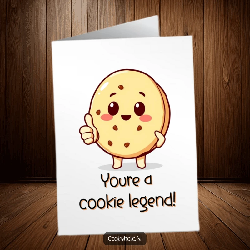 Funny Free Printable Congrats Card: Kawaii cookie character offering a delighted thumbs up, celebrating a successful milestone with joy.