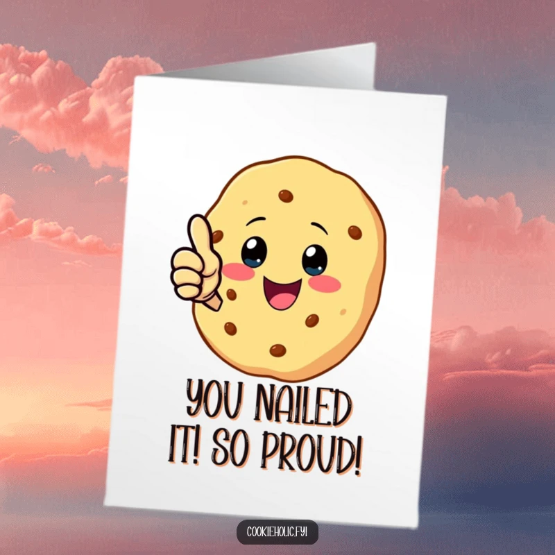 Funny Free Printable Congratulations Card: Kawaii cookie giving an enthusiastic thumbs-up for a great achievement.