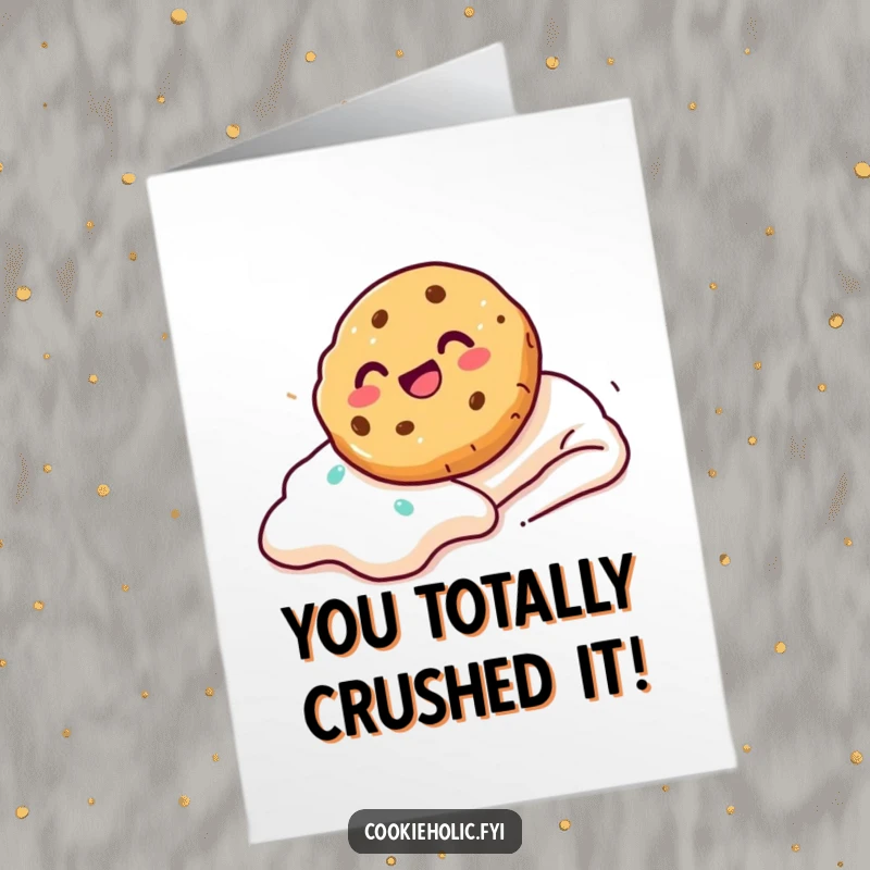 Funny Free Printable Congratulations Card with a cookie blissfully sliding down a sugary frosting slope with pure glee.