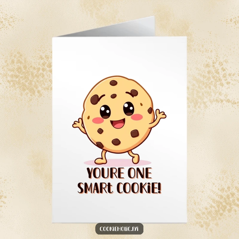 Funny Free Printable Congratulations Card: A cheerful cookie character doing a happy dance, celebrating an amazing achievement.