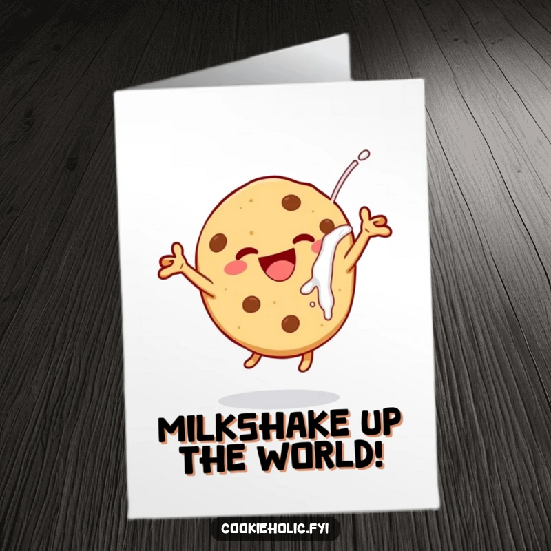 Funny Free Printable Congratulations Card with a Cheerful Cookie Leaping After Dunking in Milk