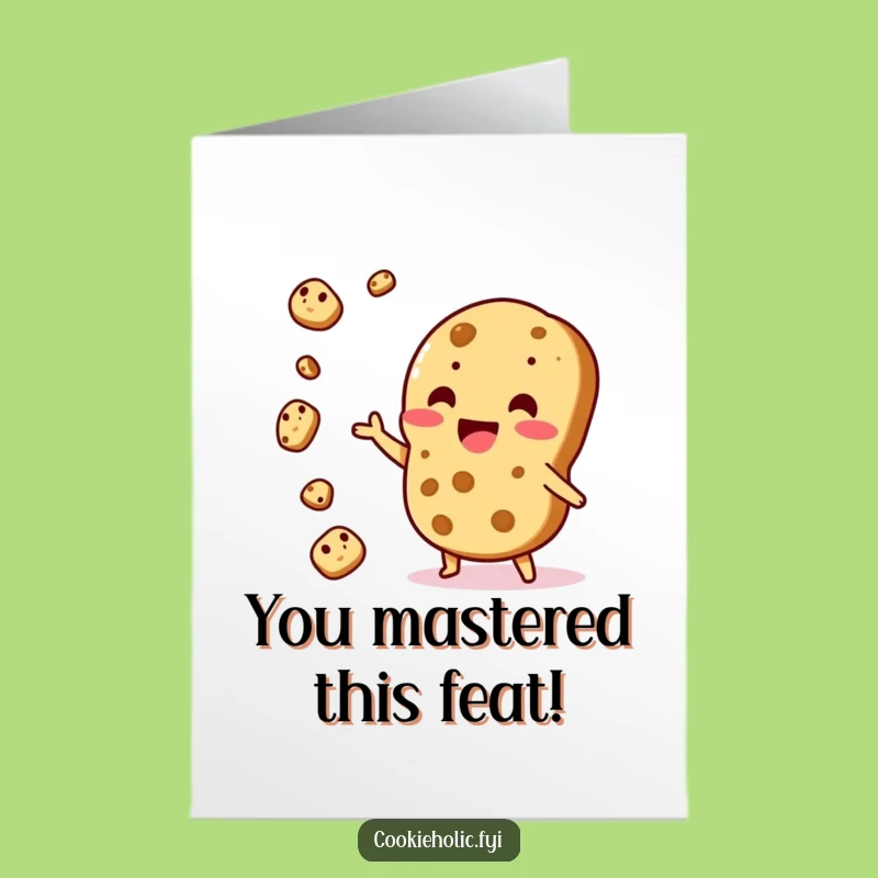 Free Printable Congrats Card: Juggling Kawaii Cookie, Funny Celebration Gift