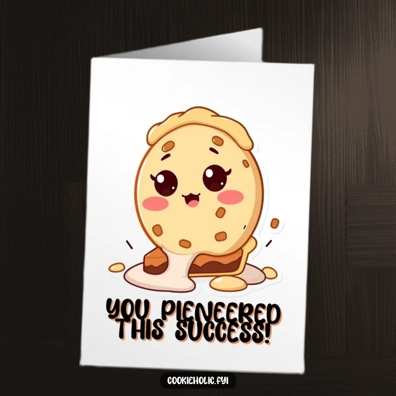 Funny Free Printable Congratulations Card: A cookie character looks surprised while falling into a pie, celebrating an event.