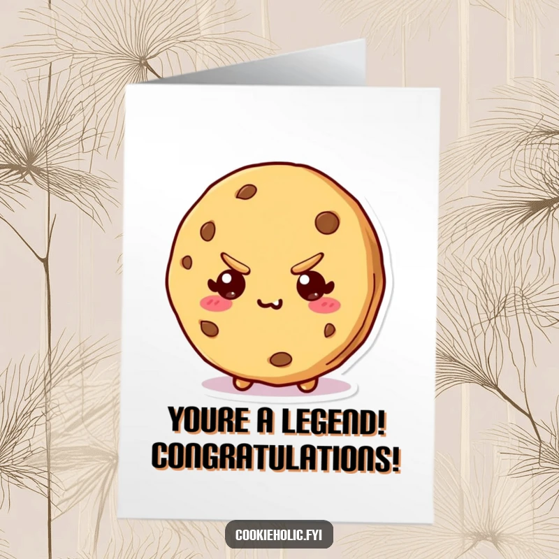 Funny Free Printable Congratulations Card: A kawaii cookie sporting a naughty expression and a bite mark.
