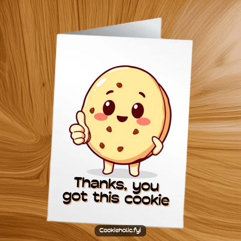 Funny Free Printable Thank You Card: Kawaii cookie character bestowing a delightful thumbs up, a sweet expression of thanks.