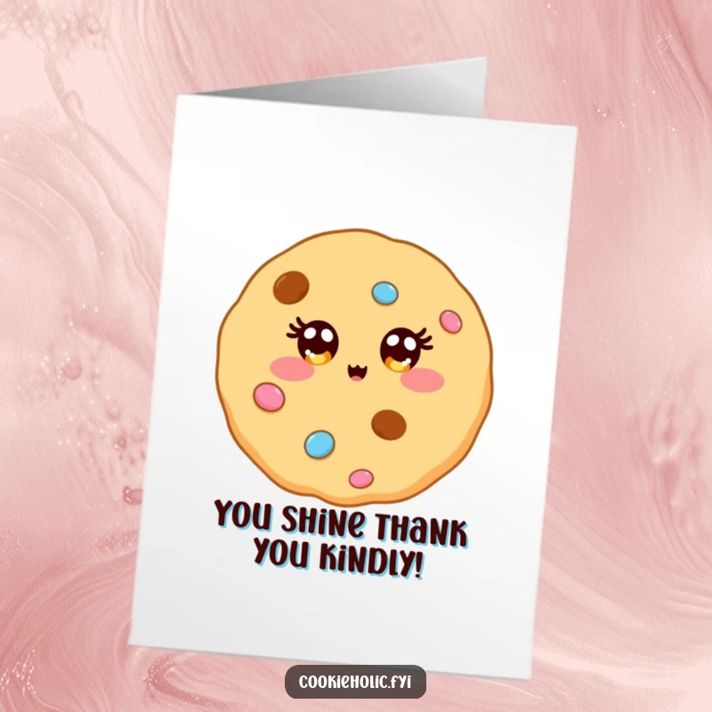 Funny Free Printable Thank You Card: Kawaii cookie with eyes sparkling like dazzling candy sprinkles.