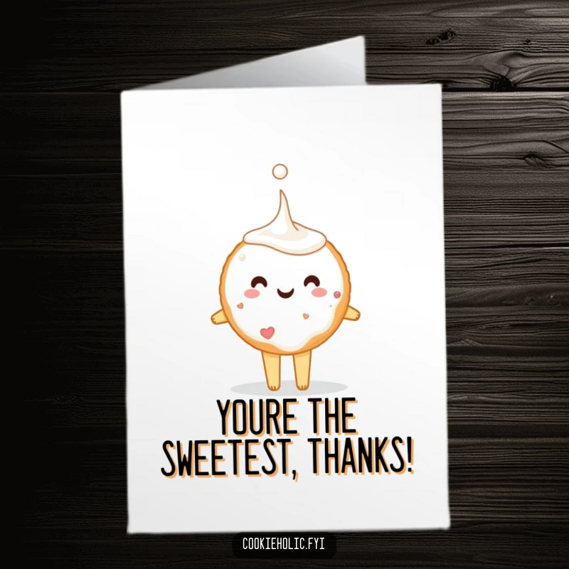 Funny Free Printable Thank You Card: A cheerful sugar cookie tiptoes with a giant drop of milk, saying thanks with humor.