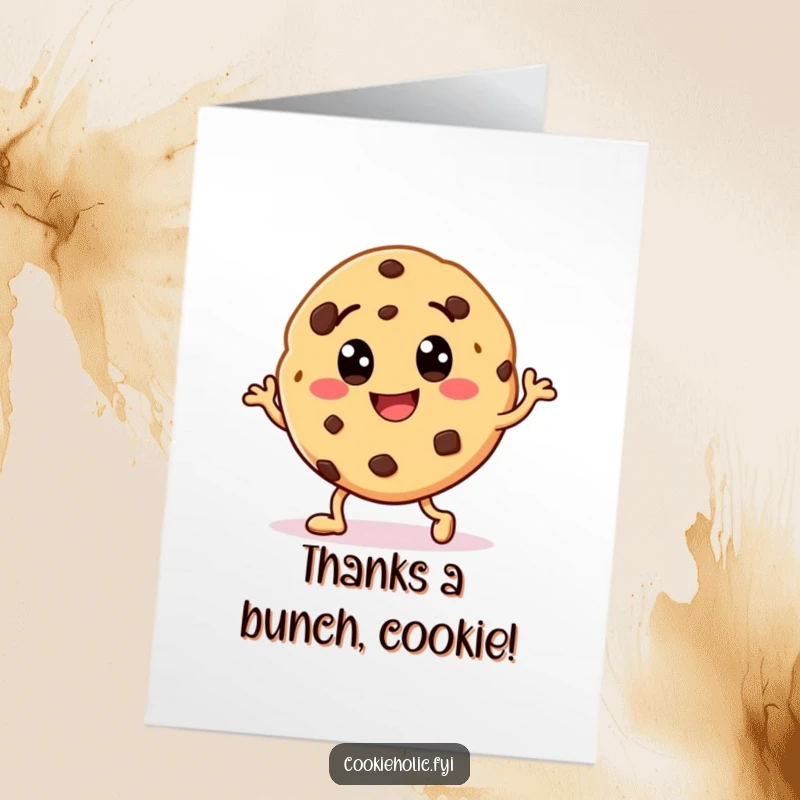 Funny Free Printable Thank You Card: Joyful cookie character performing a happy dance, expressing sincere gratitude.