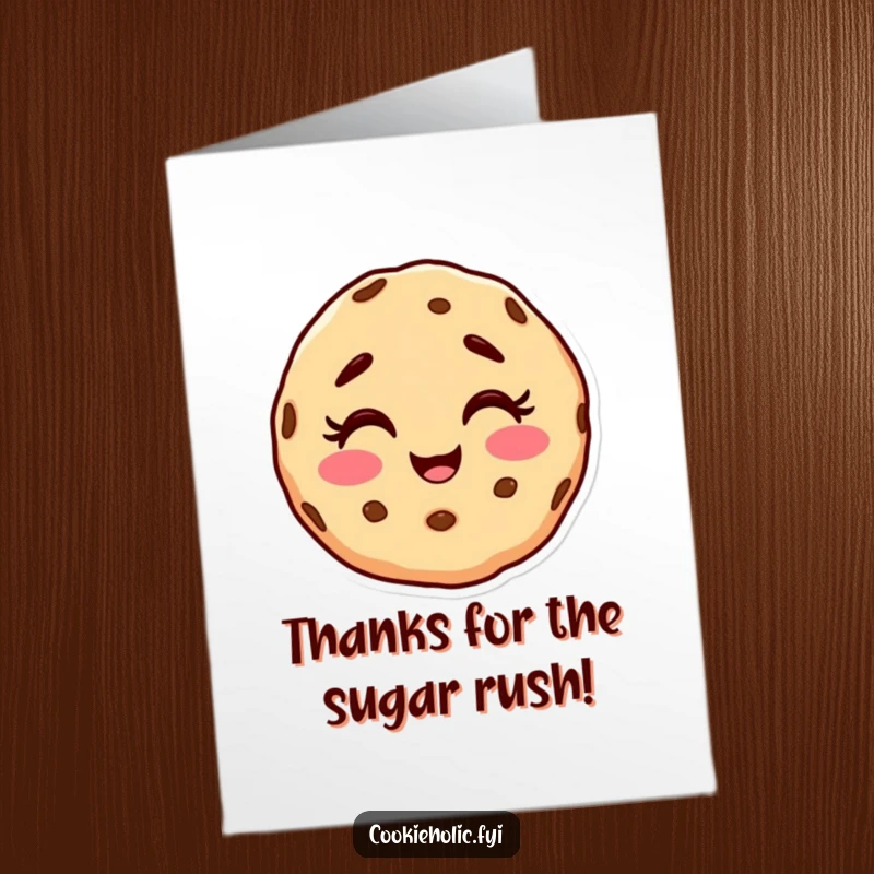 Funny Free Printable Thank You Card: Giggling Cookie Character with a Joyful, Messy Expression of Thanks