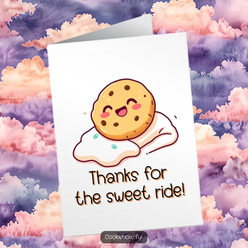 Funny Free Printable Thank You Card depicting a cookie sliding with delight down a luscious frosting slope.