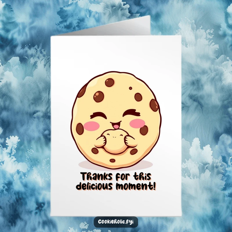 Funny Free Printable Thank You Card: Cookie Character Winking Charmingly While Offering a Perfect Bite of Gratitude