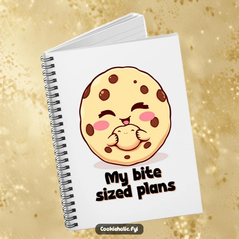 Funny notebook cover featuring a cookie character winking and offering a perfect bite.