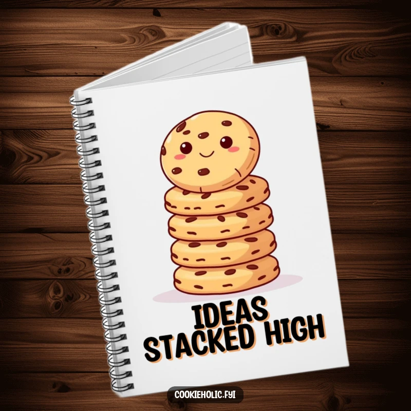 Funny Notebook: A cookie precariously balanced on a stack of cookies, encouraging creative and humorous note-taking.