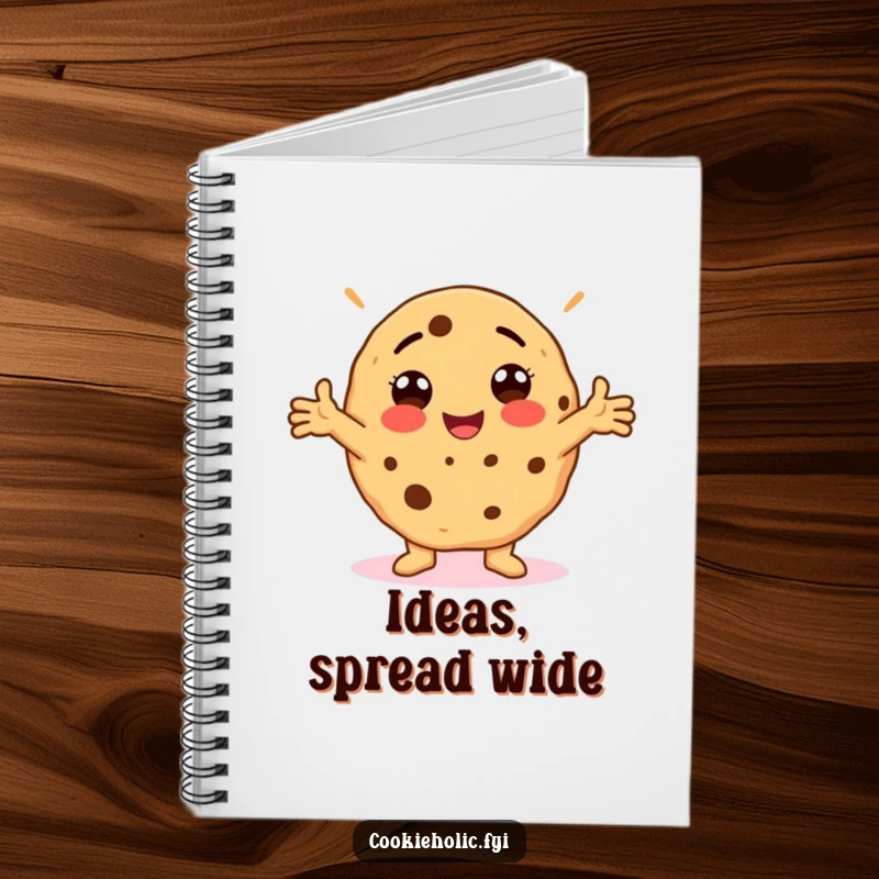 Funny Notebook featuring a cookie in a silly, arms-outstretched pose, inspiring fun thoughts and creativity.