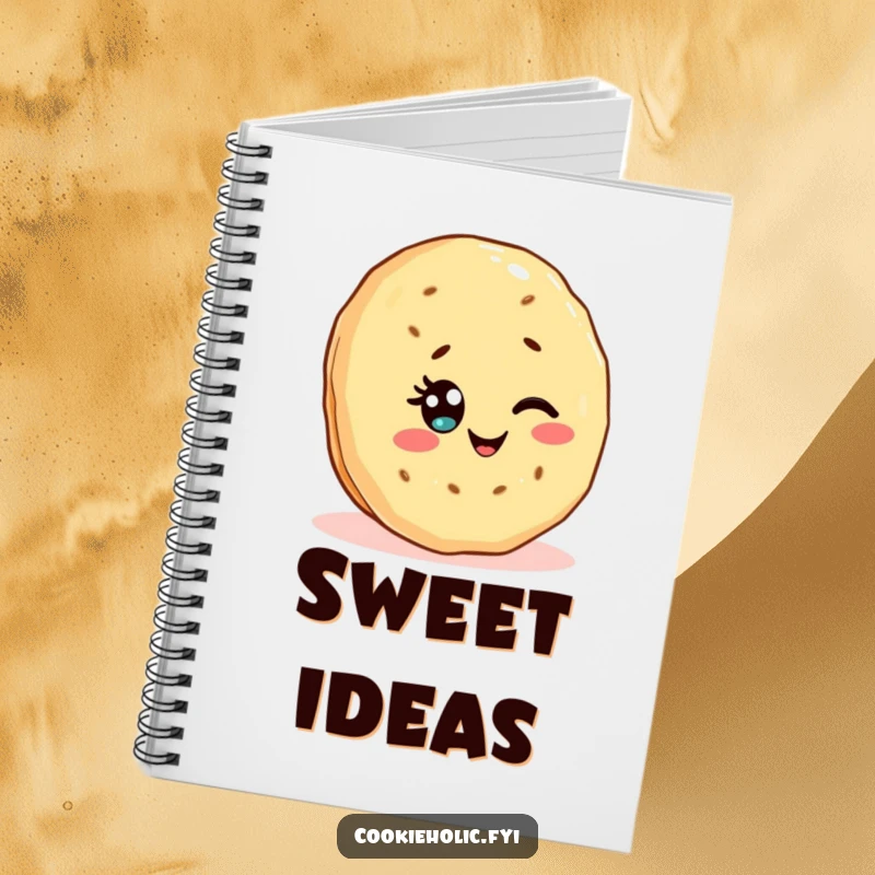 Funny notebook cover with a Kawaii shortbread cookie character winking with a sprinkle eye, perfect for sweet and organized note-taking.