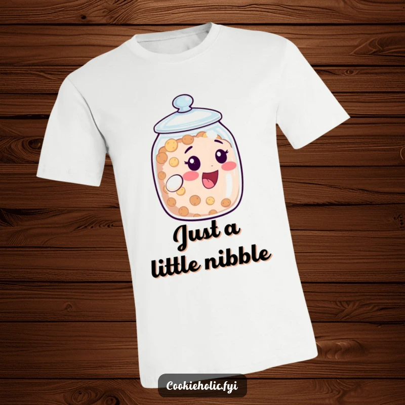 Funny T-Shirt: A cookie jar peeks from its lid with pure delight, hinting at delicious secrets within. Hilarious apparel.