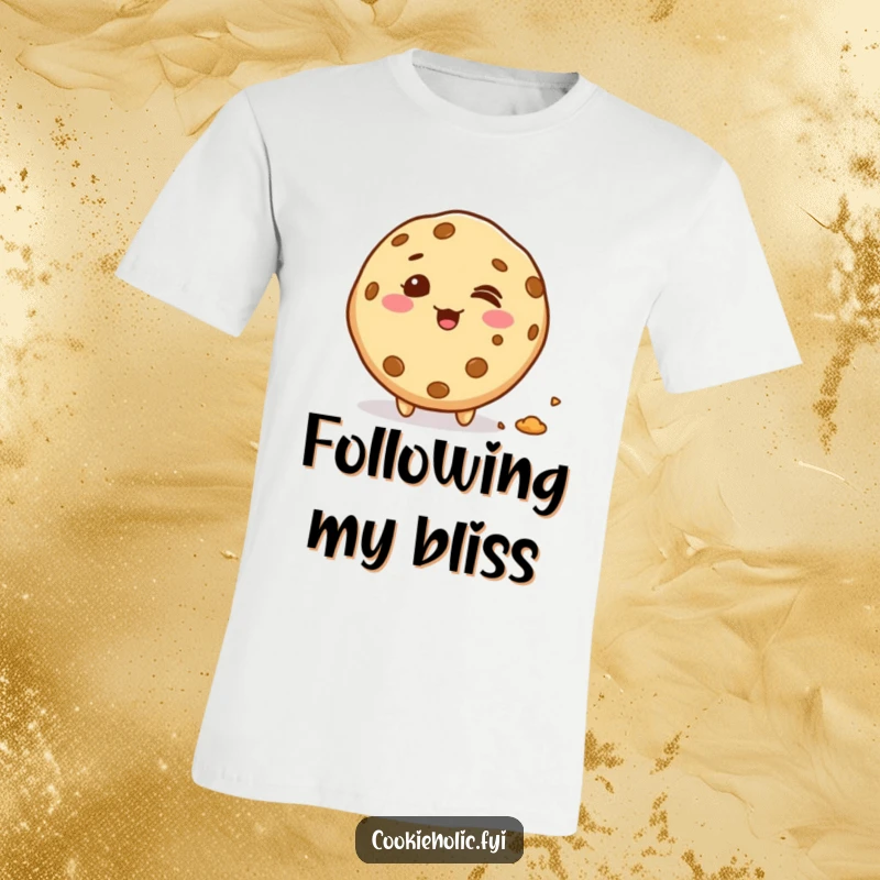 Funny giggling kawaii cookie character with a trail of crumbs, fun and relatable funny gift t-shirt for snack enthusiasts.