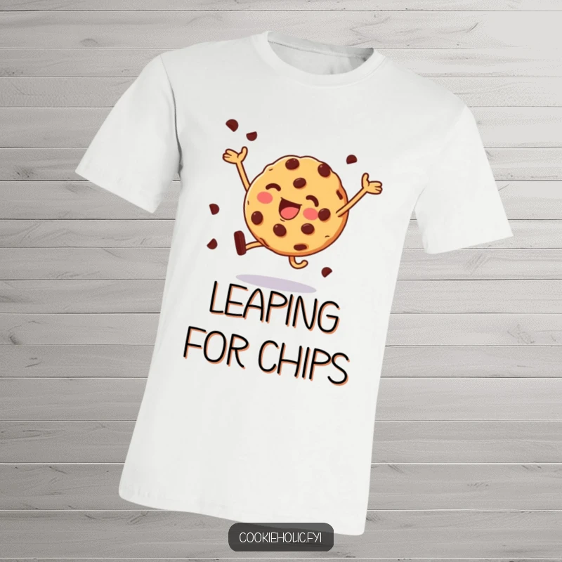 Funny T-Shirt: A cookie loaded with chocolate chips performs a joyful leap, celebrating its deliciousness.