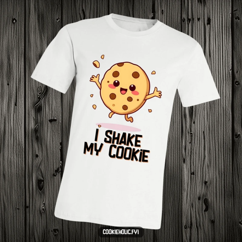Funny T-Shirt: A cookie character enthusiastically dances, scattering crumbs, embodying pure, unadulterated cookie joy.