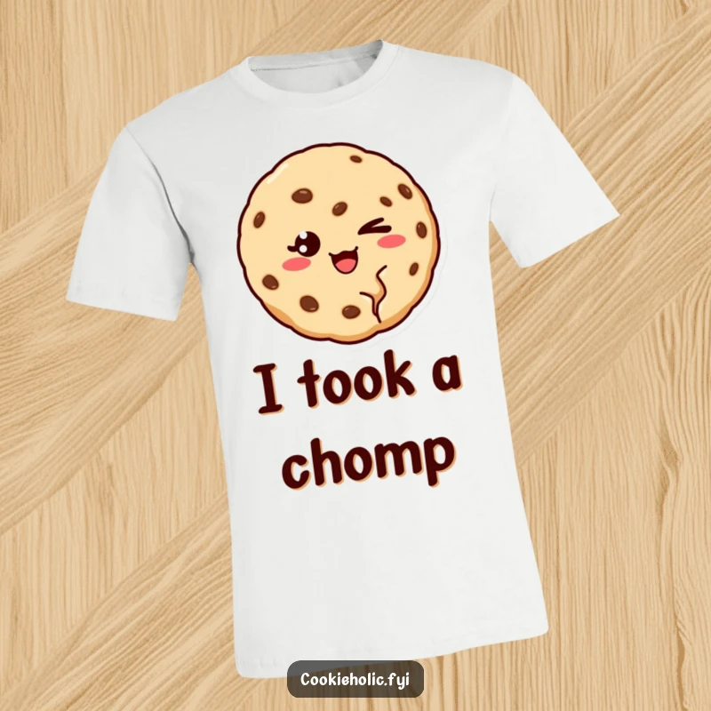Funny T-Shirt: A cookie missing a bite winks suggestively, showcasing a charming and cheeky personality.