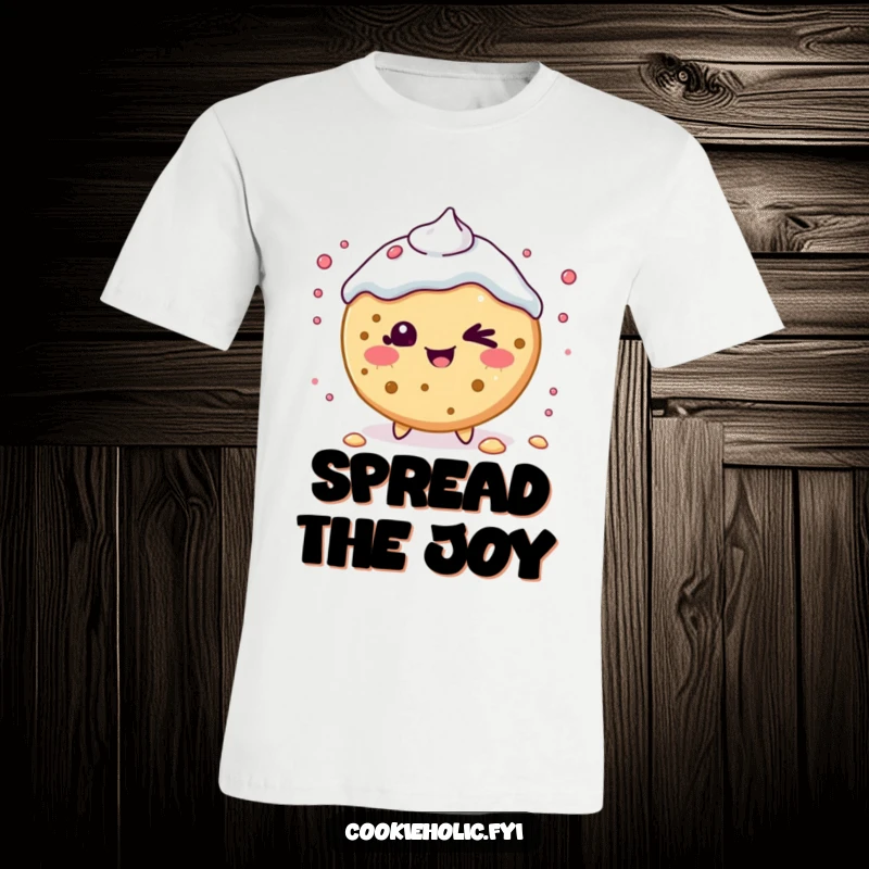 Funny T-Shirt: A beaming Kawaii cookie character winks playfully while flinging frosting with a cheeky grin.