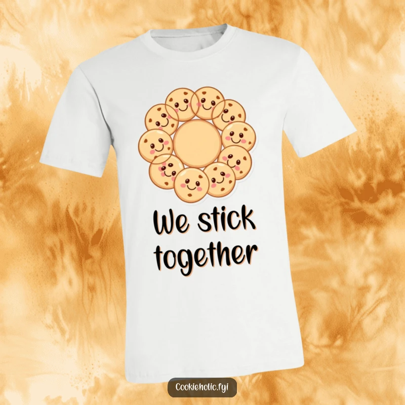 Funny cookie circle t-shirt featuring smiling cookies linked together in a happy, celebratory circle.