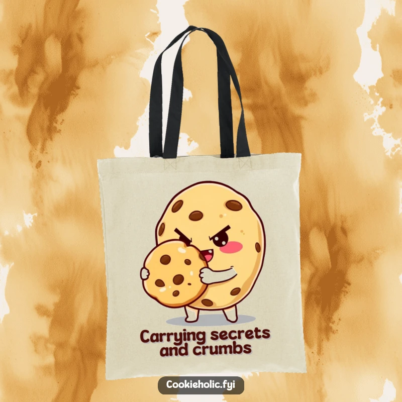 Funny Tote Bag: A winking cookie character offers a freshly baked cookie with a mischievous grin. A delightful funny gift.
