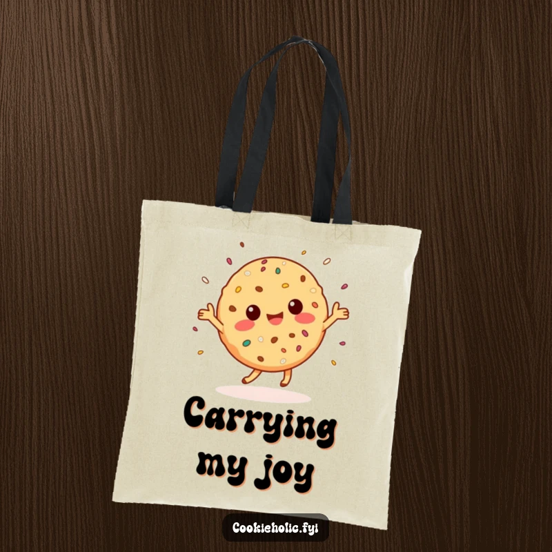 Funny Tote Bag: A joyful Kawaii cookie character dances with sprinkles, carrying happiness wherever it goes.